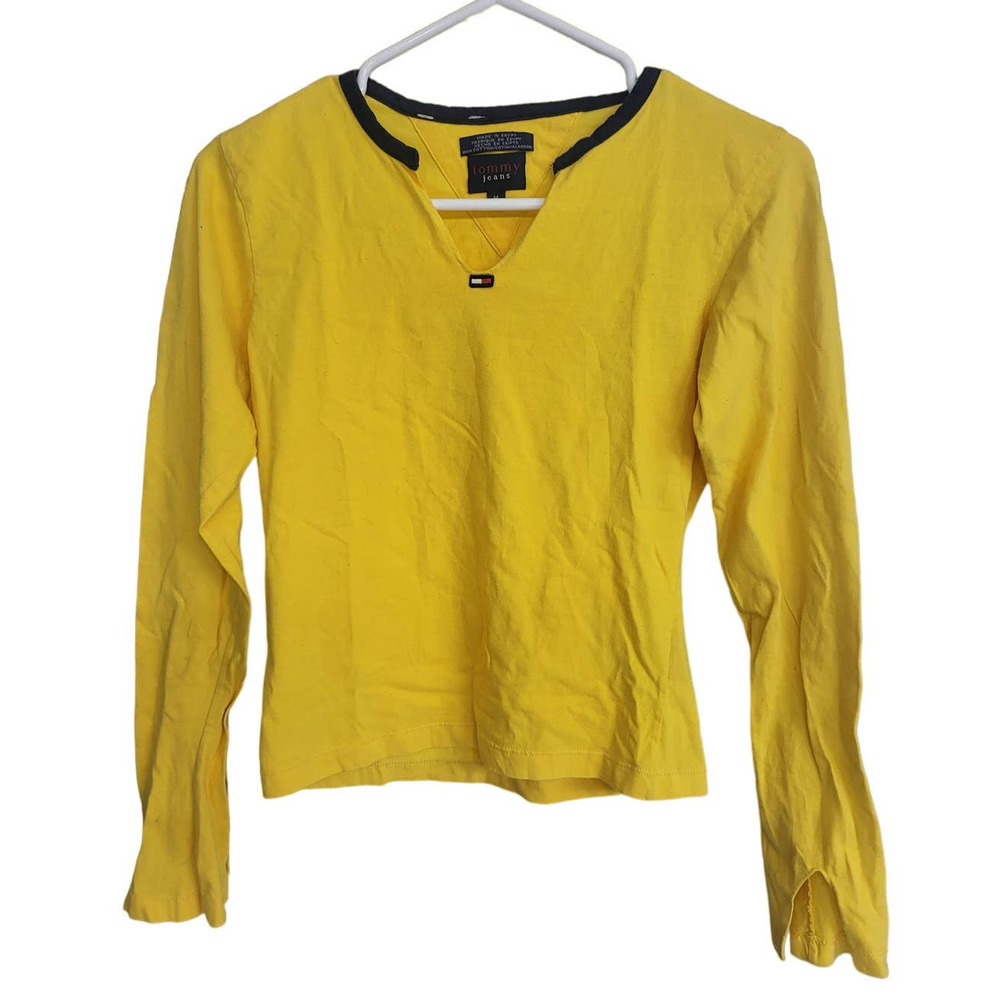 Tommy Jeans Girls Juniors Yellow Long Sleeve V Neck - Medium